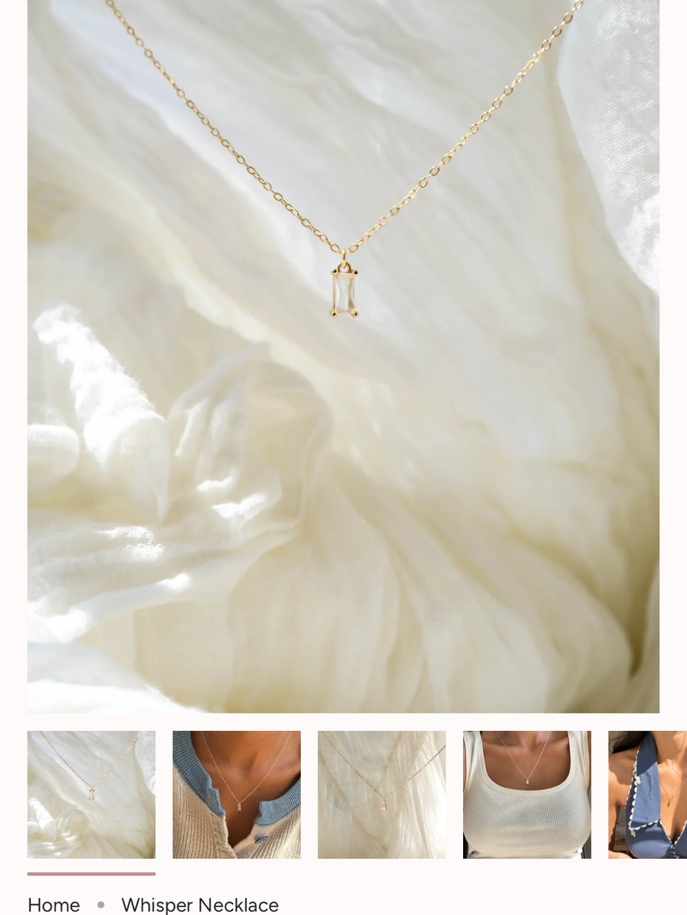 Delicate Gold Necklace with Clear Baguette Pendant
